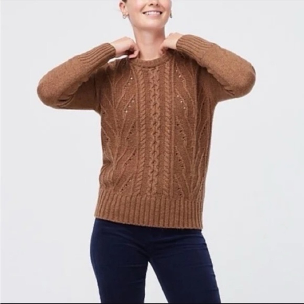 J. Crew Women's Cable Knit Lambs Wool Blend Brown Sweater